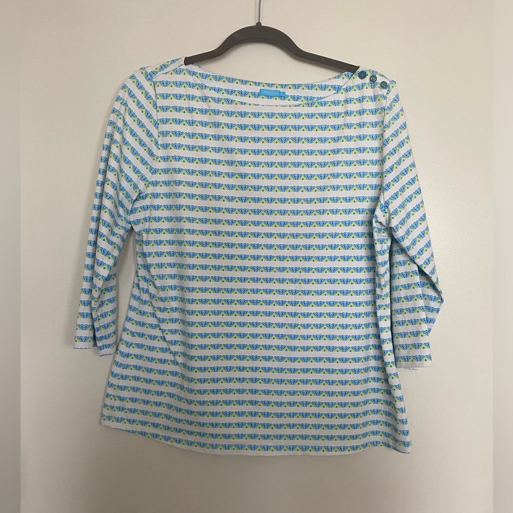 J. McLaughlin Blue 3/4 Sleeve Sailor Collar Blouse- Size XL